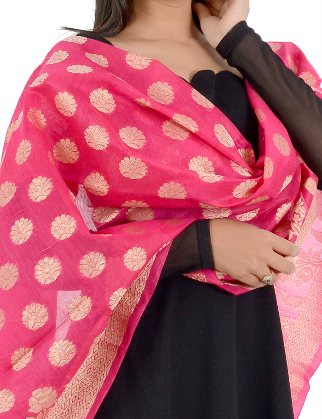 Banarasi Kora Silk Zari Dupatta - Madhuri-Pink