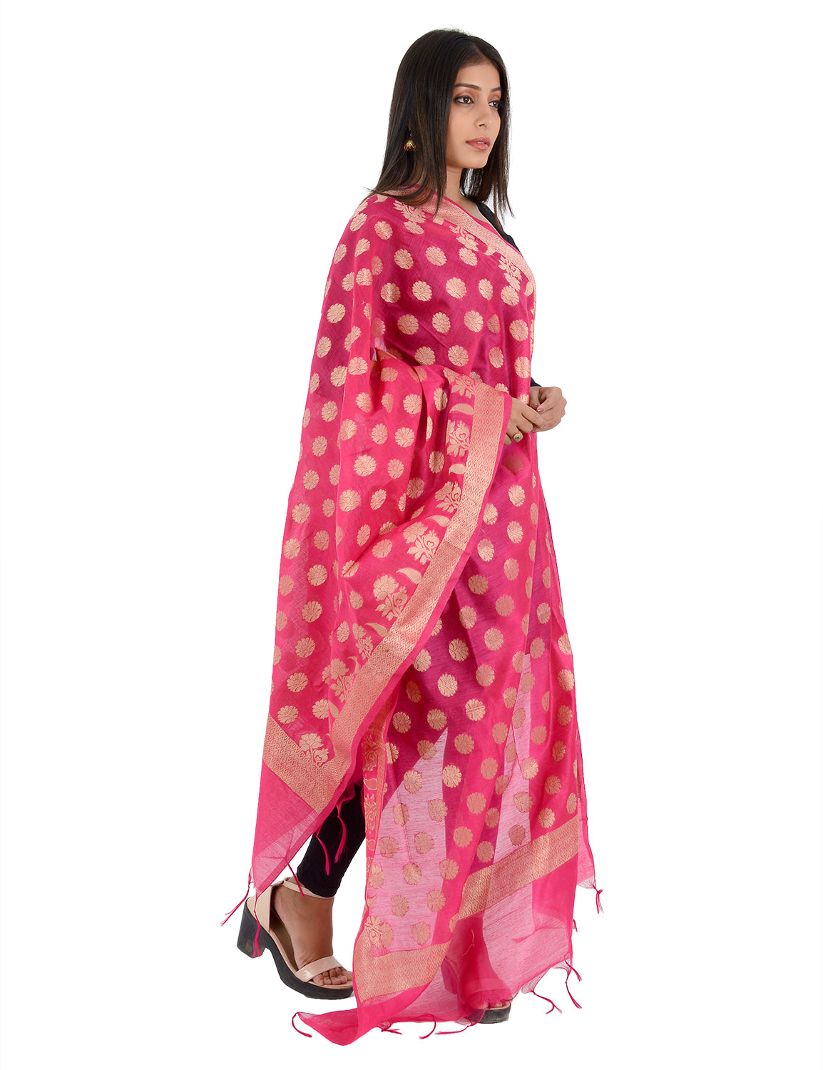 Banarasi Kora Silk Zari Dupatta - Madhuri-Pink