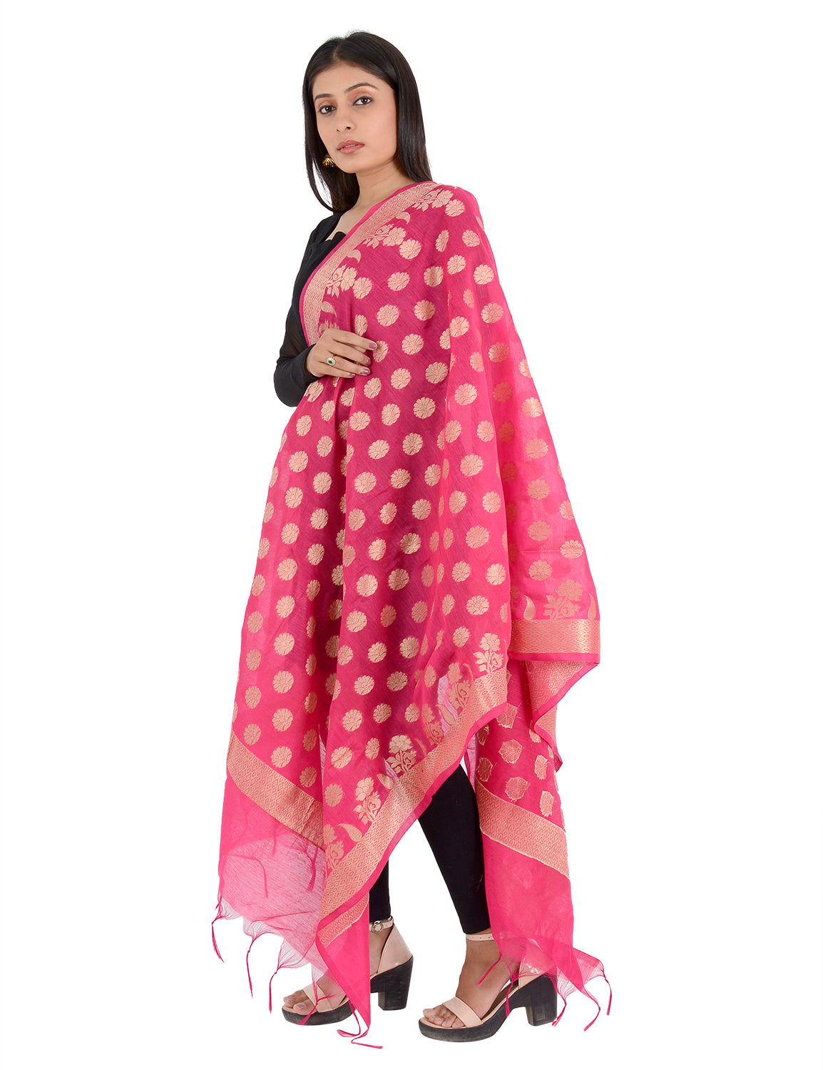 Banarasi Kora Silk Zari Dupatta - Madhuri-Pink