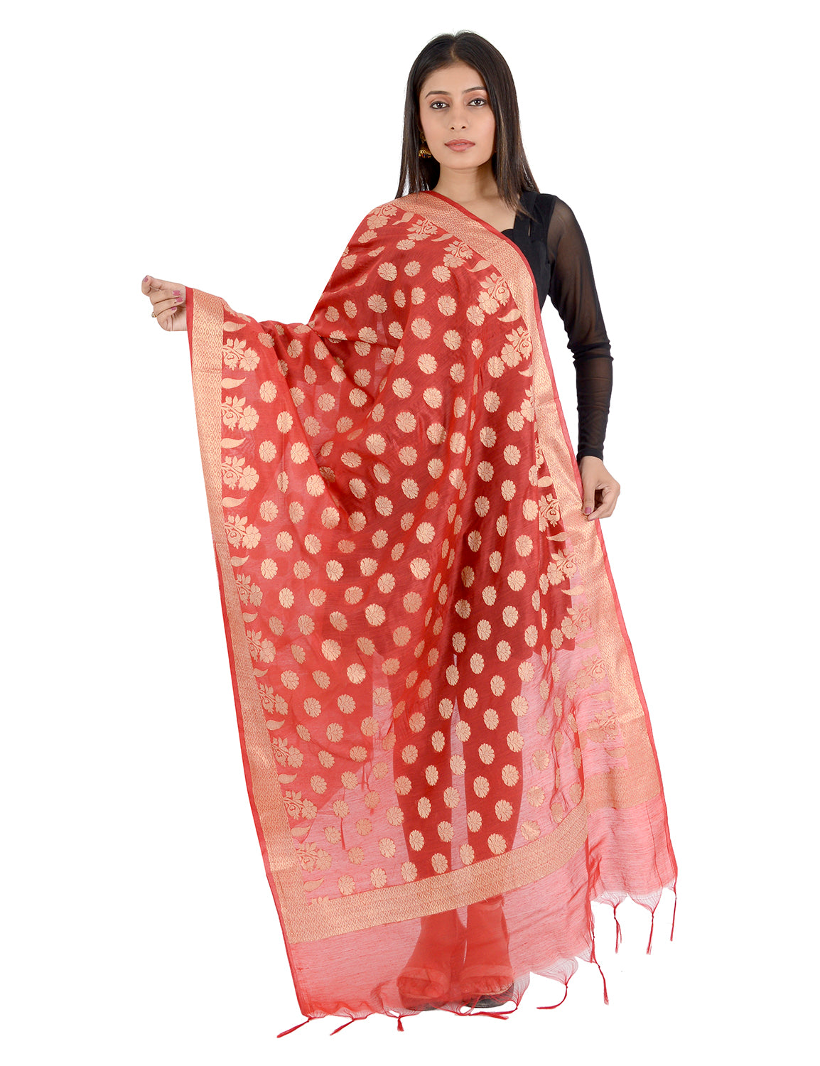 Banarasi Kora Silk Zari Dupatta - Madhuri-Red
