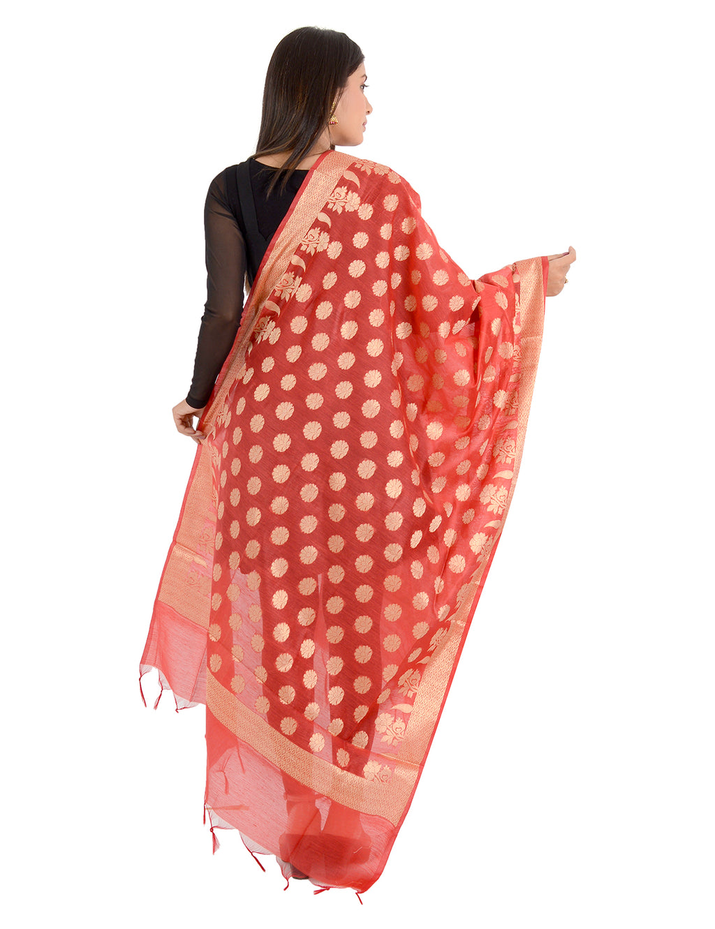 Banarasi Kora Silk Zari Dupatta - Madhuri-Red