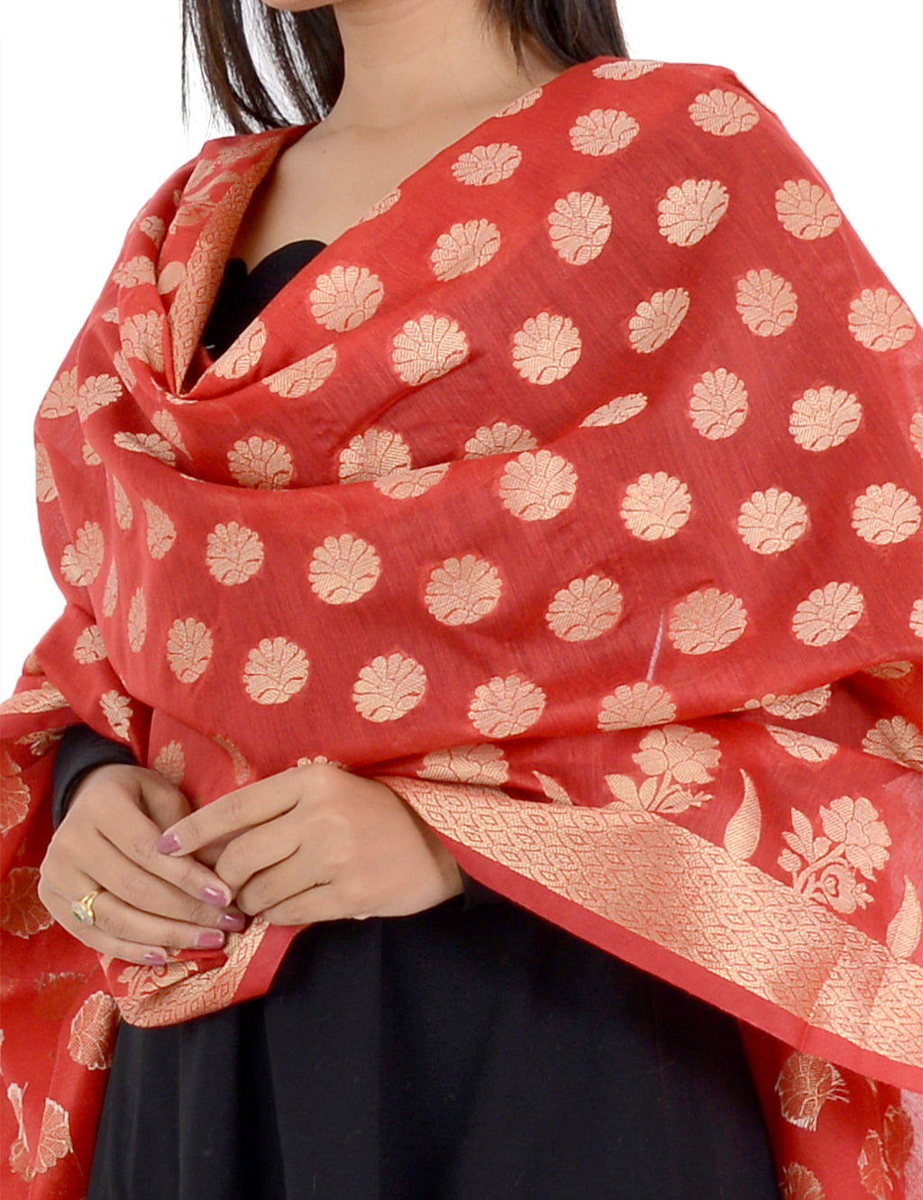 Banarasi Kora Silk Zari Dupatta - Madhuri-Red