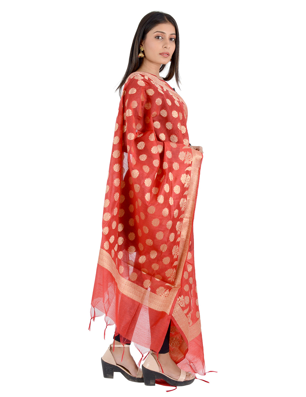 Banarasi Kora Silk Zari Dupatta - Madhuri-Red