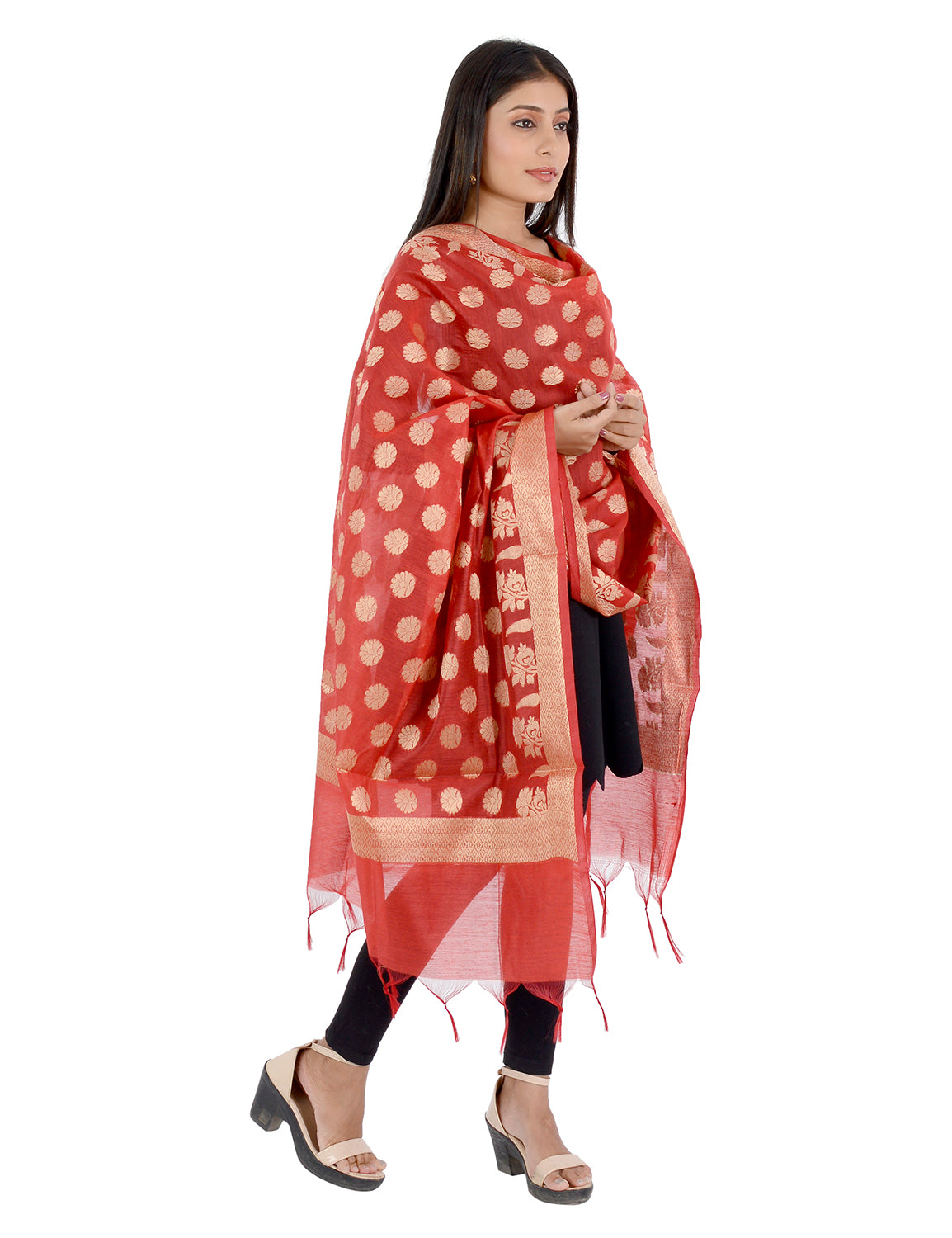 Banarasi Kora Silk Zari Dupatta - Madhuri-Red