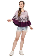 Purple Frill Slub Handloom Cotton Poncho (MF1200)
