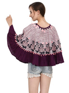 Purple Frill Slub Handloom Cotton Poncho (MF1200)