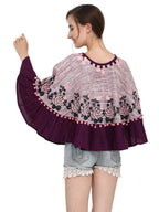 Purple Frill Slub Handloom Cotton Poncho (MF1200)