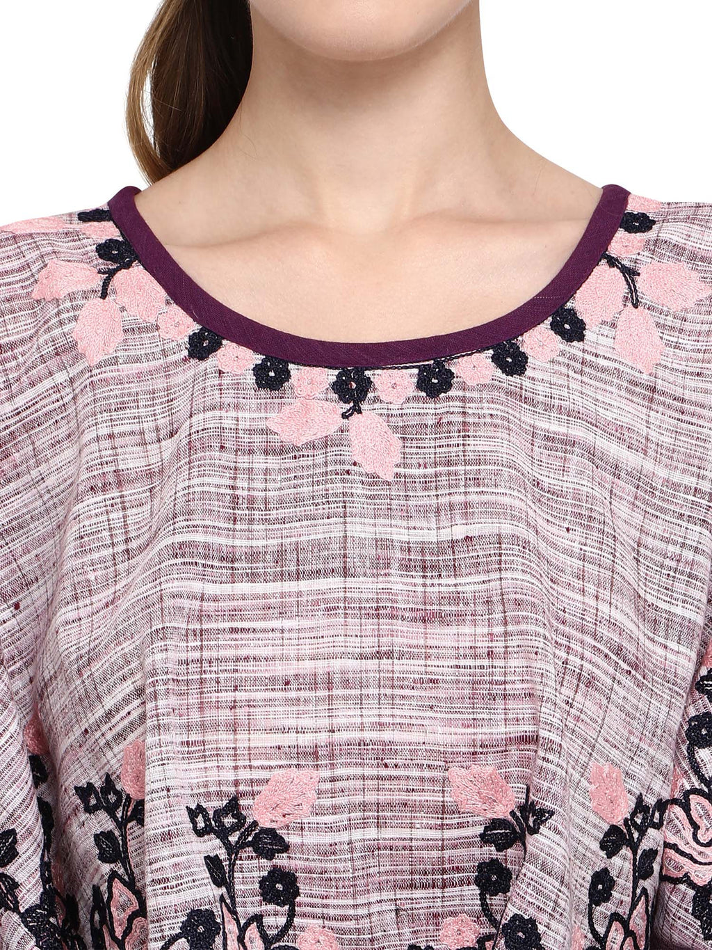 Purple Frill Slub Handloom Cotton Poncho (MF1200)