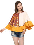 One-Sided Embroidered Rust zam-zam Poncho (MF1207)