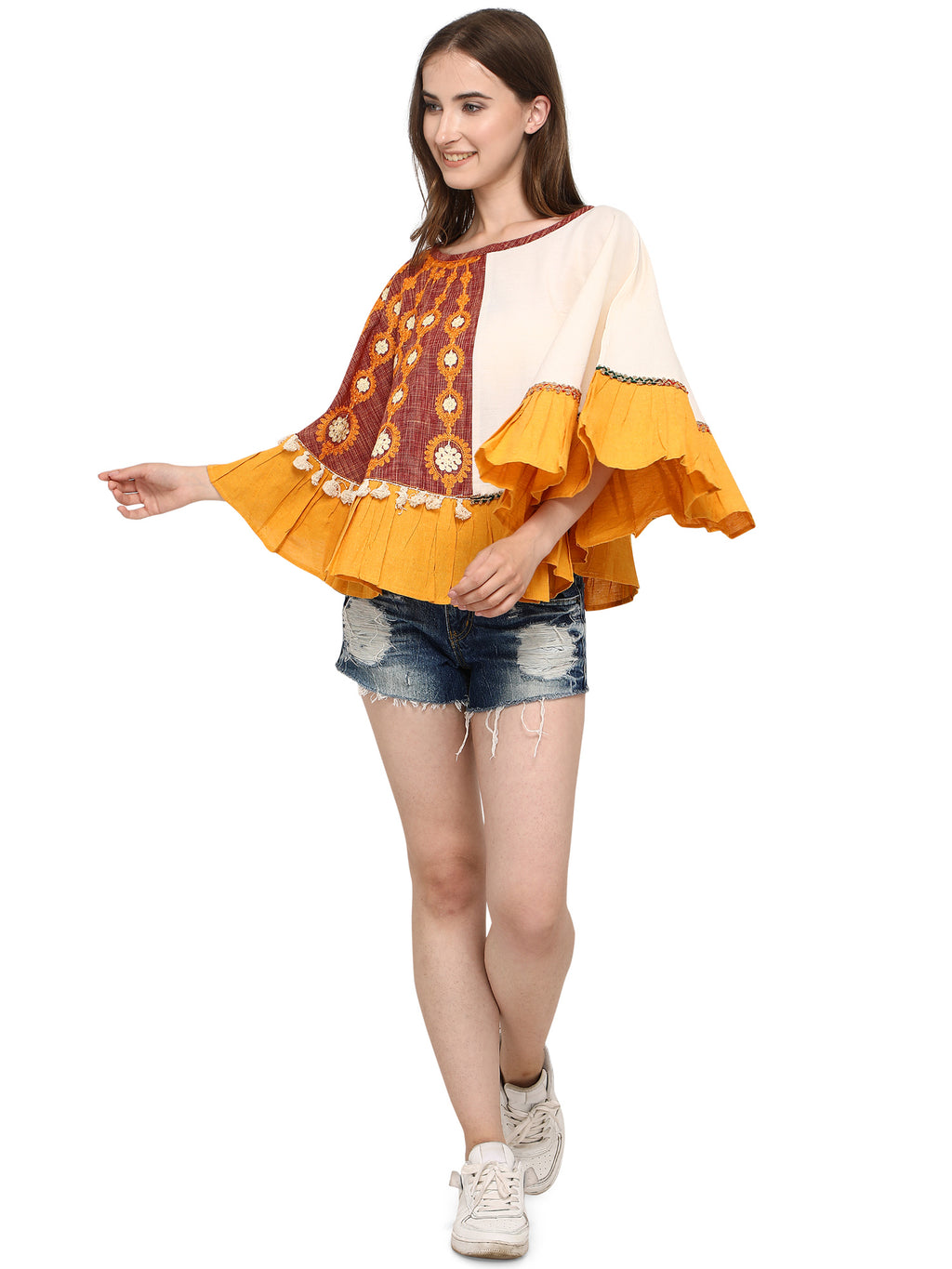 One-Sided Embroidered Rust zam-zam Poncho (MF1207)
