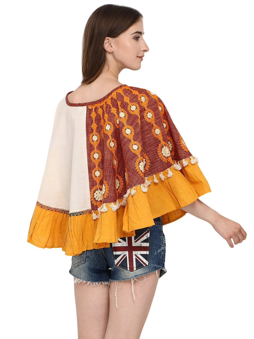 One-Sided Embroidered Rust zam-zam Poncho (MF1207)