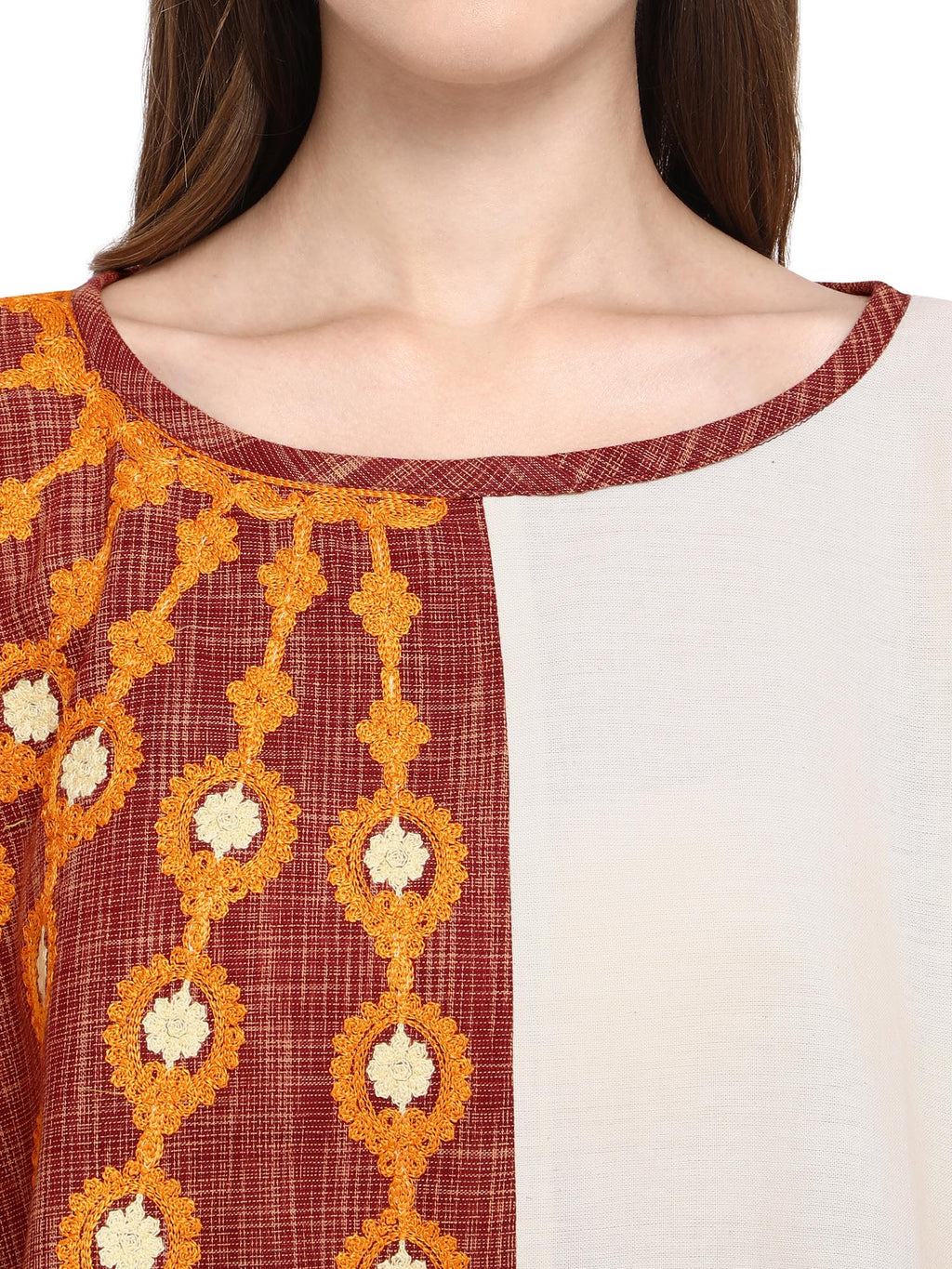 One-Sided Embroidered Rust zam-zam Poncho (MF1207)