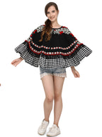 Black Circular Embroidered Handloom Cotton poncho with chex (MF1208)