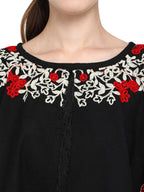 Black Circular Embroidered Handloom Cotton poncho with chex (MF1208)