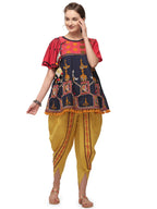 Navy blue Handloom Cotton Embroidered kedia with one side umbrella sleeve and tulip pants set (MF1500)