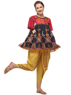 Navy blue Handloom Cotton Embroidered kedia with one side umbrella sleeve and tulip pants set (MF1500)