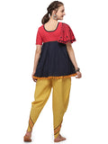 Navy blue Handloom Cotton Embroidered kedia with one side umbrella sleeve and tulip pants set (MF1500)