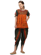 Deep green and orange rajathani dhingli couple embroidered kedia and tulip pants set (MF1501)