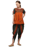 Deep green and orange rajathani dhingli couple embroidered kedia and tulip pants set (MF1501)