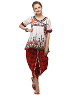 Pure white angarkha yoke dhingli embroidered kedia and chex tulip pants set (MF1503)