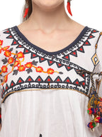 Pure white angarkha yoke dhingli embroidered kedia and chex tulip pants set (MF1503)