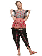 Peach and grey yoke tiny chandilier embroidered Handloom Cotton kedia and black tulip pants set (MF1504)