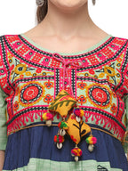Parrot Green Elephant Embroidered yoke colorful kedia and pink chex tulip pants (MF1507)