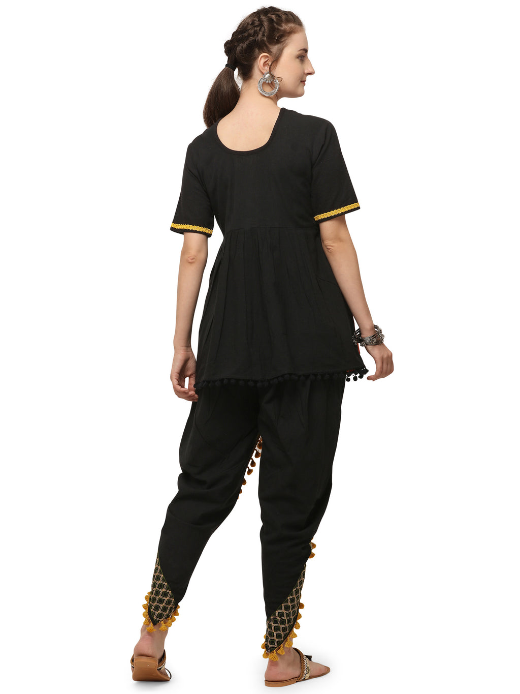 Black maharani yoke embroidered colorful kedia with black tulip pant (MF1510)