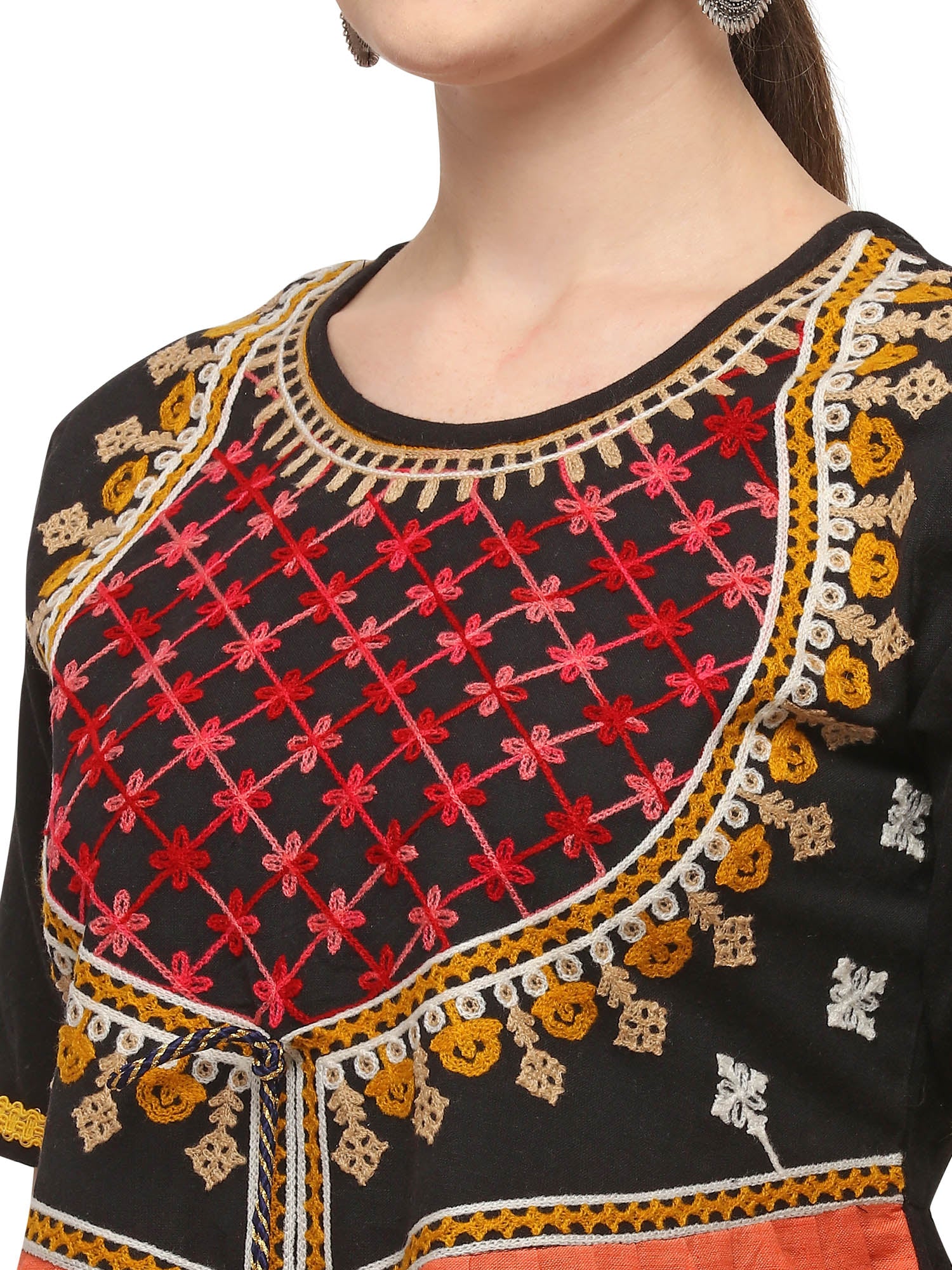 Black maharani yoke embroidered colorful kedia with black tulip pant (MF1510)