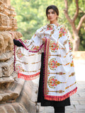 Premium Off-White Heavily Aari Embroidered Handloom Cotton Shawl/Dupatta With Wine Cotton Tassel_MF1600