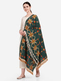 Premium Poison Green Heavily Aari Embroidered Handloom Cotton Shawl/Dupatta with Kaccha Tassel Lace_MF1601