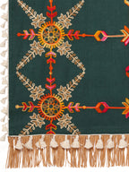 Premium Poison Green Heavily Aari Embroidered Handloom Cotton Shawl/Dupatta with Kaccha Tassel Lace_MF1601