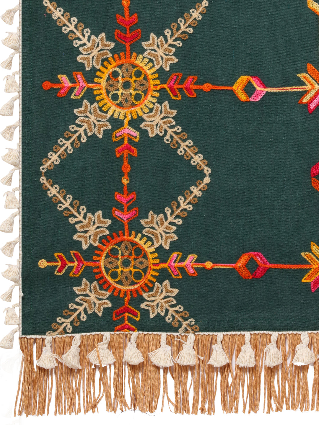 Premium Poison Green Heavily Aari Embroidered Handloom Cotton Shawl/Dupatta with Kaccha Tassel Lace_MF1601