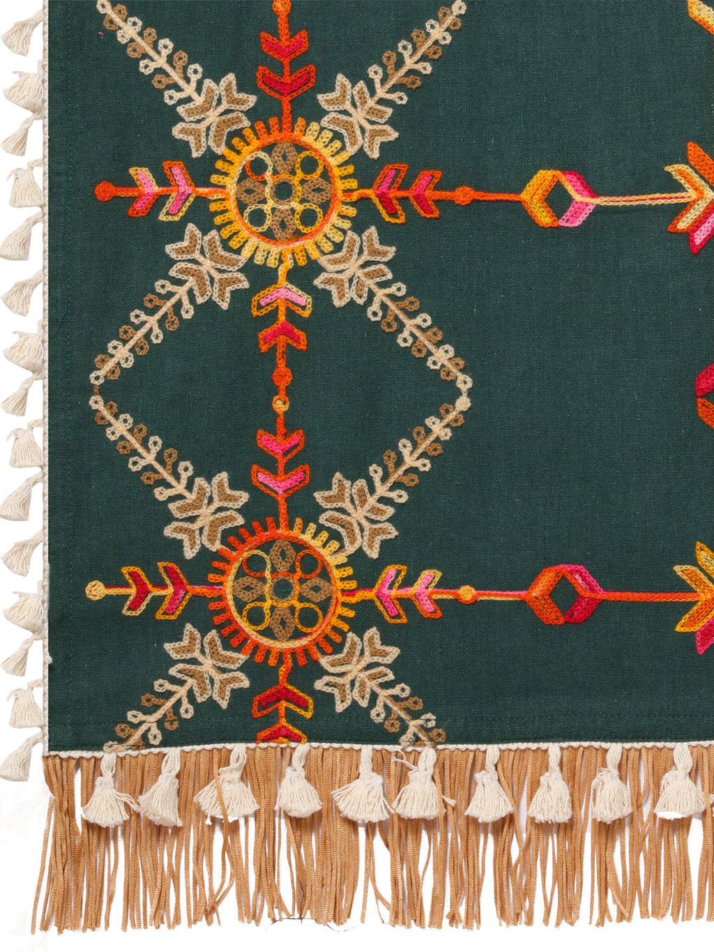 Premium Poison Green Heavily Aari Embroidered Handloom Cotton Shawl/Dupatta with Kaccha Tassel Lace_MF1601