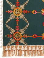 Premium Poison Green Heavily Aari Embroidered Handloom Cotton Shawl/Dupatta with Kaccha Tassel Lace_MF1601