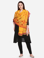 Premium Mustard Floral Aari Embroidered Handloom Cotton Shawl/Dupatta With Wine Cotton Tassel Lace _MF1602
