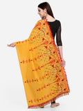 Premium Mustard Floral Aari Embroidered Handloom Cotton Shawl/Dupatta With Wine Cotton Tassel Lace _MF1602