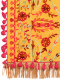 Premium Mustard Floral Aari Embroidered Handloom Cotton Shawl/Dupatta With Wine Cotton Tassel Lace _MF1602