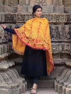 Premium Mustard Floral Aari Embroidered Handloom Cotton Shawl/Dupatta With Wine Cotton Tassel Lace _MF1602