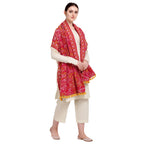 Premium Red Tribal Motif Aari Embroidered Handloom Cotton Shawl/Dupatta With Lemon Cotton Lace _MF1603