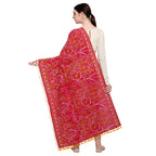 Premium Red Tribal Motif Aari Embroidered Handloom Cotton Shawl/Dupatta With Lemon Cotton Lace _MF1603