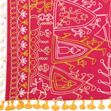 Premium Red Tribal Motif Aari Embroidered Handloom Cotton Shawl/Dupatta With Lemon Cotton Lace _MF1603