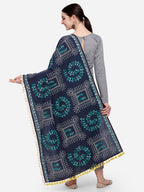 Premium Navy Blue Warli Tribal Motif Aari Embroidered Handloom Cotton Shawl/Dupatta With  Kaccha Tassel Lace _MF1606