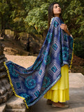 Premium Navy Blue Warli Tribal Motif Aari Embroidered Handloom Cotton Shawl/Dupatta With  Kaccha Tassel Lace _MF1606