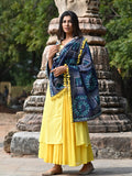 Premium Navy Blue Warli Tribal Motif Aari Embroidered Handloom Cotton Shawl/Dupatta With  Kaccha Tassel Lace _MF1606