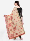 Premium Beige Floral Motifs Aari Heavily Embroidered Handloom Cotton Shawl/Dupatta With  Rani Tassel Lace _MF1608