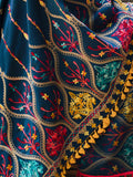 Premium Turqoise Blue Multi colour Asri heavily Embroidered Handloom Cotton Shawl/Dupatta With  Yellow Tassel Lace_MF1609