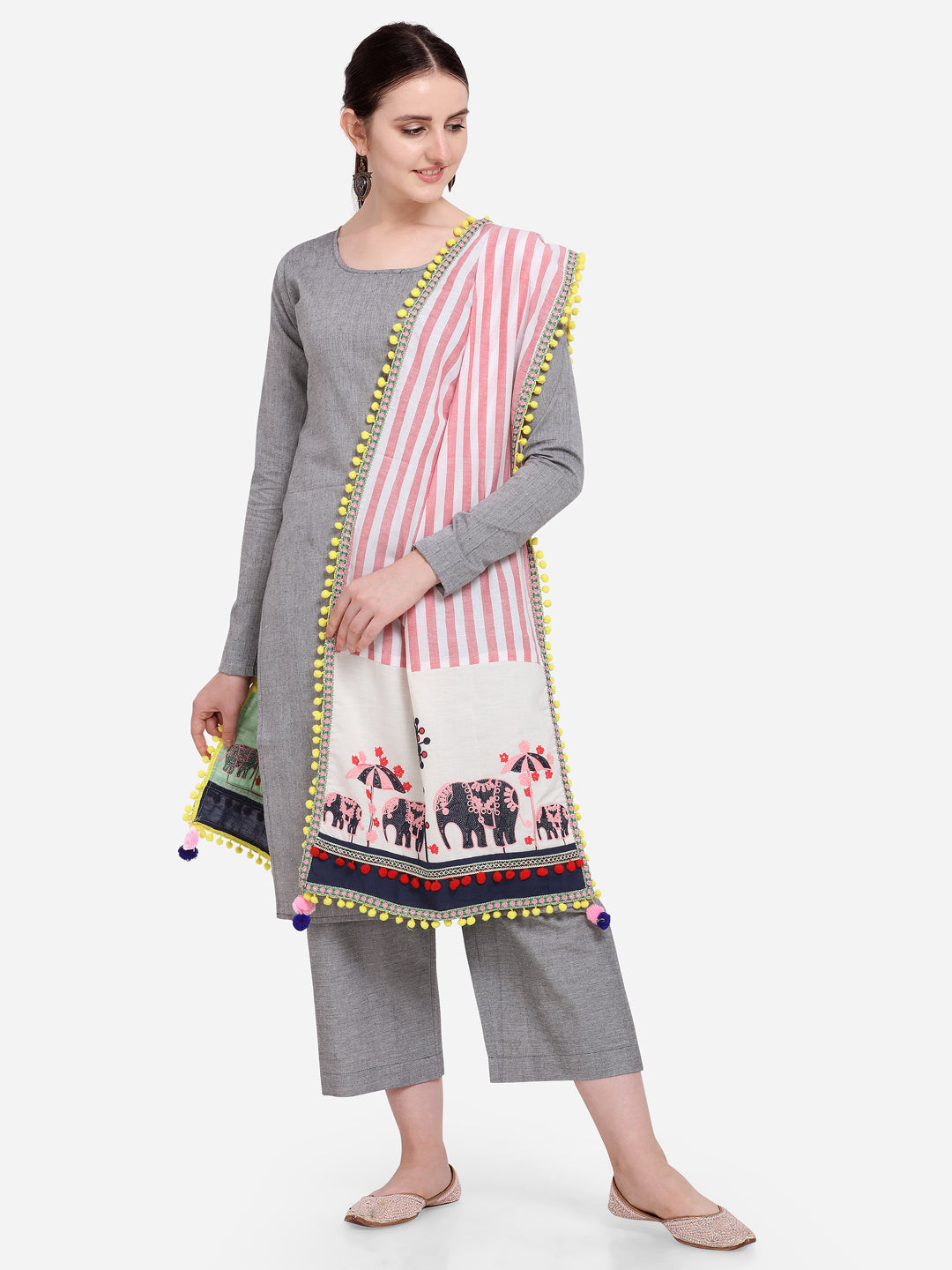 Premium Cute Elephant Embroidered Panel Festive Dupatta_MF7001