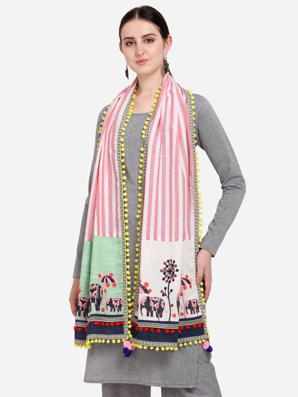 Premium Cute Elephant Embroidered Panel Festive Dupatta_MF7001
