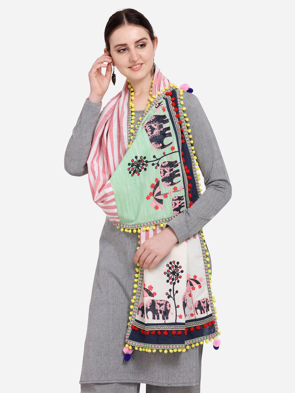 Premium Cute Elephant Embroidered Panel Festive Dupatta_MF7001